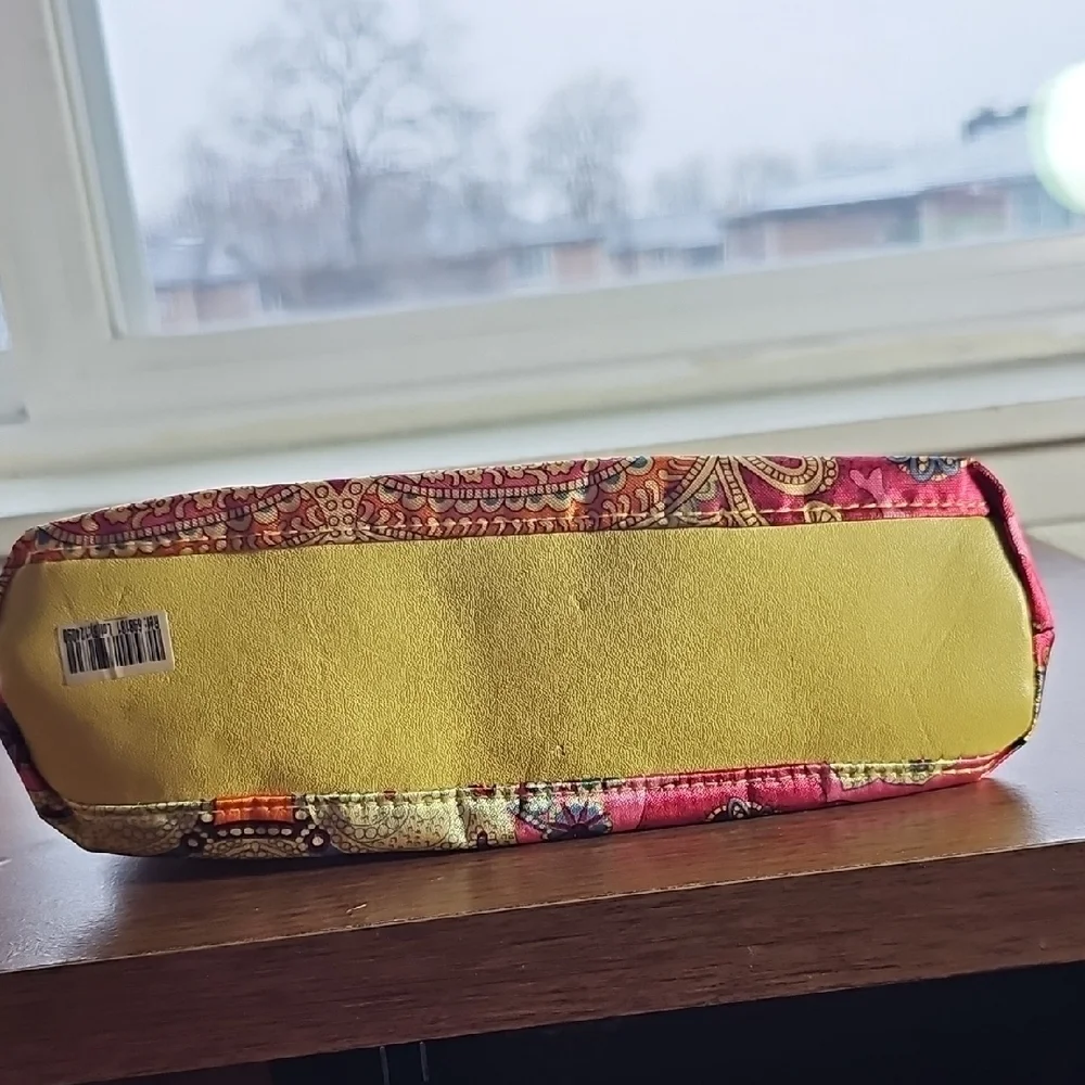 New Sisley-Paris Pink and Yellow Paisley Satin Make-up Cosmetic Bag